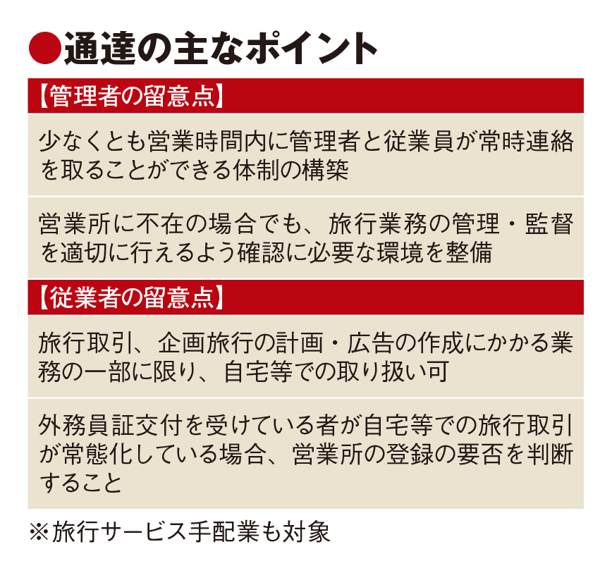 旅行営業所の管理者常駐不要に　テレワークで観光庁通達、在宅業務に汎用性