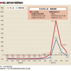 6月の百貨店外客売上高68％増　19年比8割減、客数はマイナスに