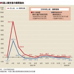 2月の百貨店外客売上高3.6％減　客数約4割減で6カ月ぶりマイナス