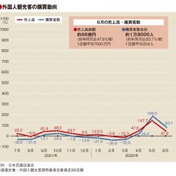 6月の百貨店外客売上48％増　客数84％増　購買単価は減少